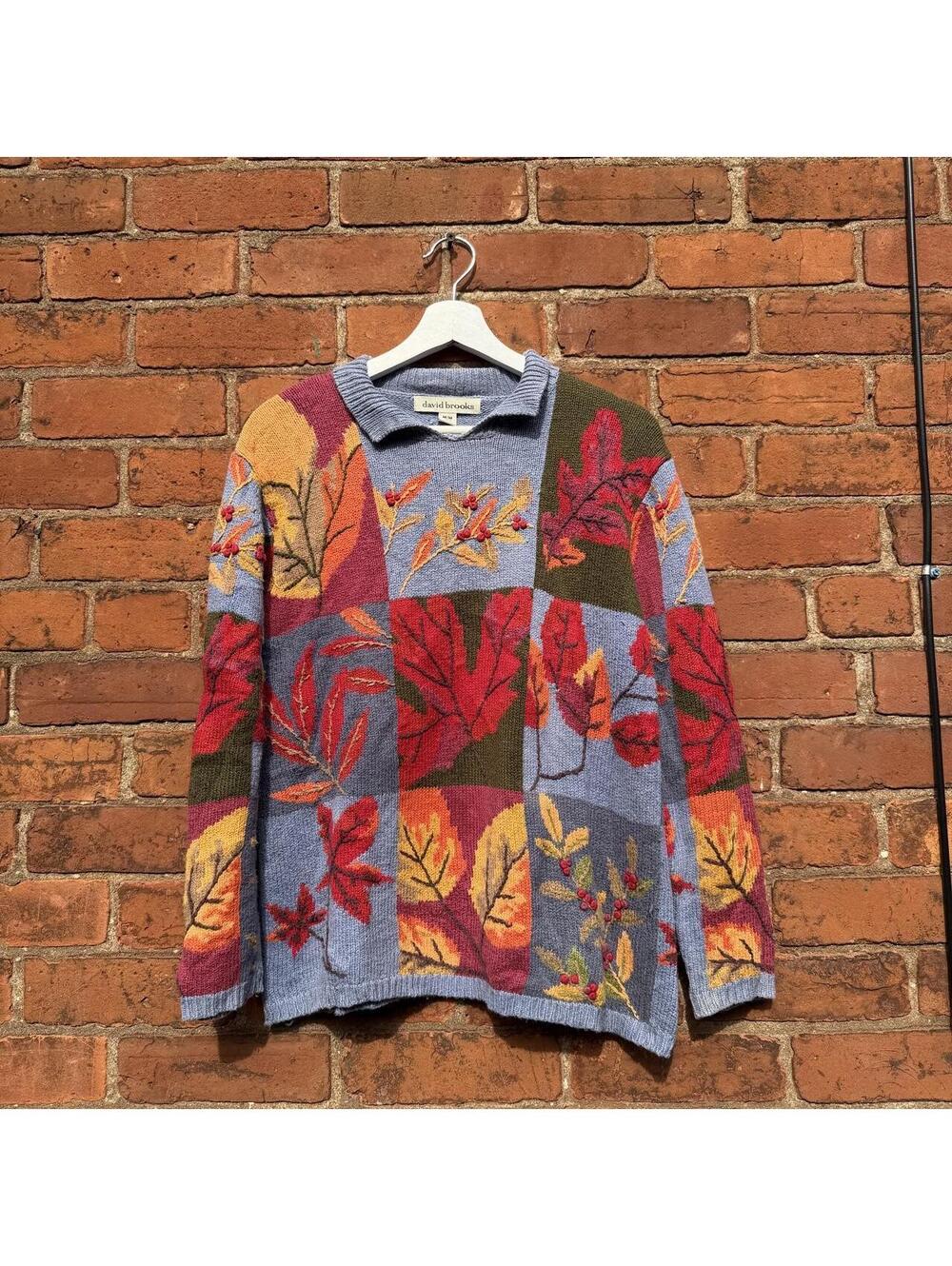 vintage David brooks fall leaves and flowers knit sweater M